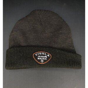 Vissla Solid Sets Eco Beanie Men’s One Size Dark Grey Black Knit Logo Patch